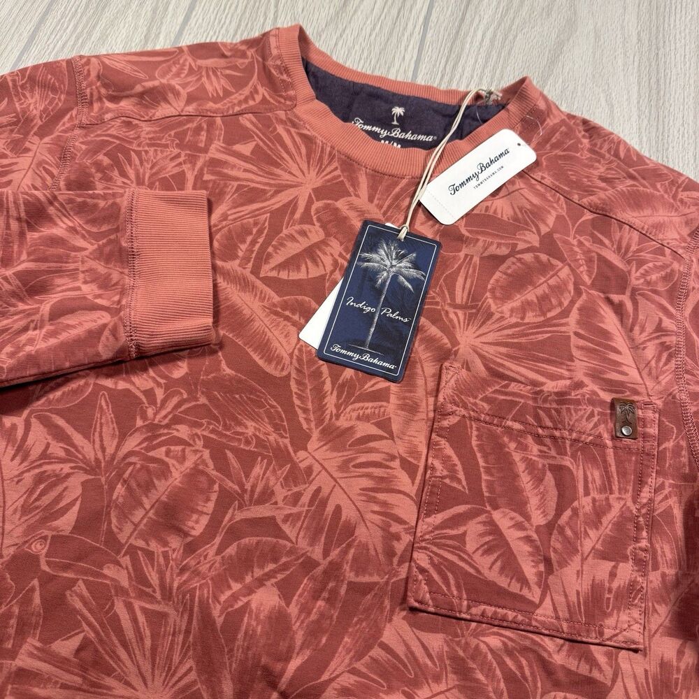 Tommy Bahama Ben and Terry Twilight Palms Crewneck Sweatshirt Mens M Seashell